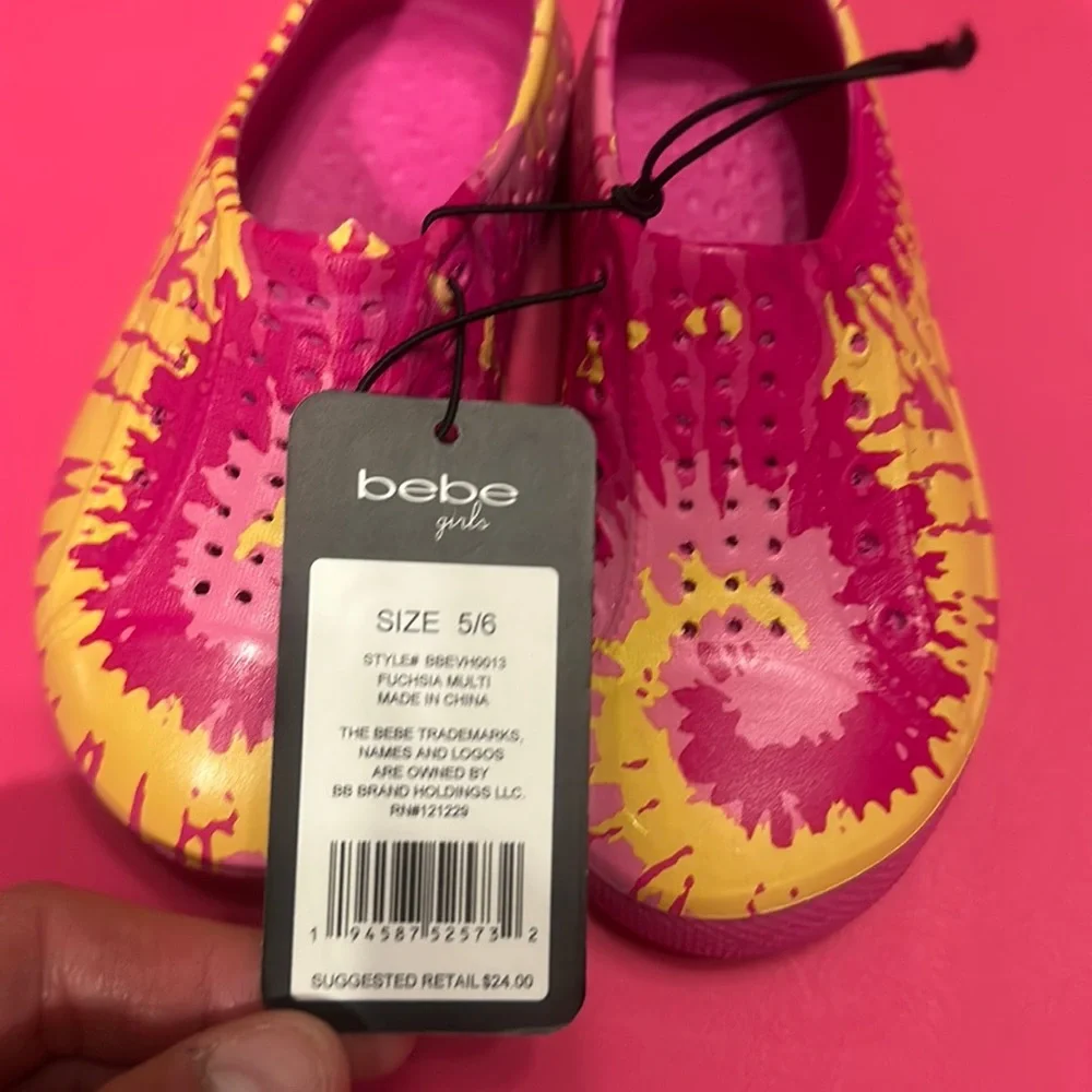 BEBE GIRLS TODDLER FUSCHIA & YELLOW TIE DYE WATER SHOES: NWT: SZ 5/6